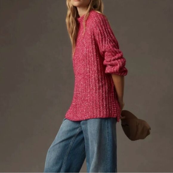 Anthropologie pilcro oversized mock neck sweater pink - Picture 2 of 6